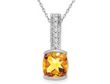 2.50 Carat (ctw) Drop Citrine Pendant Necklace in 14K White Gold with Chain and Diamonds