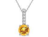 1.25 Carat (ctw) Drop Citrine Pendant Necklace in 14K White Gold with Chain and Diamonds