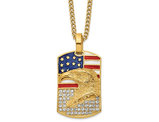 Mens Yellow Plated Stainless Steel American Eagle Dogtag Pendant Necklace with Chain