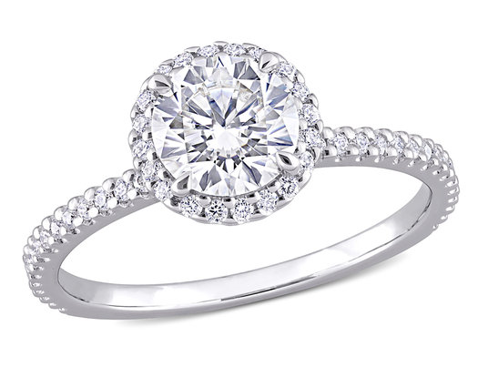 1.25 Carat (ctw) Lab-Created Round-Cut Moissanite Halo Engagement Ring in Sterling Silver