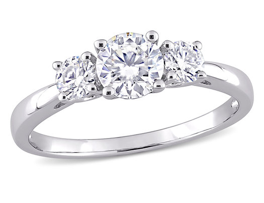 1.00 Carat (ctw) Lab Created Three Stone Moissanite Engagement Ring in Sterling Silver