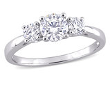 1.00 Carat (ctw) Lab Created Three Stone Moissanite Engagement Ring in Sterling Silver