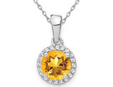 1.50 Carat (ctw) Citrine Halo Pendant Necklace in 14K White Gold with 1/10 carat (ctw) Diamonds and Chain