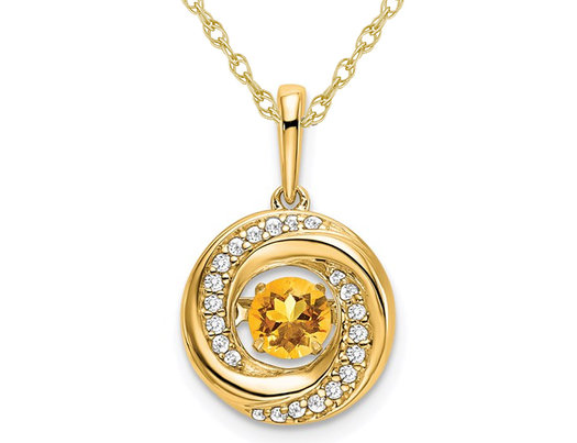 1/3 Carat (ctw) Citrine Circle Drop Pendant Necklace in 14K Yellow Gold with Diamonds and Chain