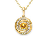 1/3 Carat (ctw) Citrine Circle Drop Pendant Necklace in 14K Yellow Gold with Diamonds and Chain