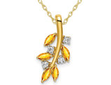7/10 Carat (ctw) Citrine Leaf Branch Charm Pendant Necklace in 14K Yellow Gold with Diamonds and Chain