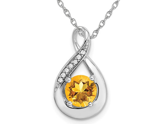 4/5 Carat (ctw) Citrine Drop Pendant Necklace in 14K White Gold with Diamonds and Chain