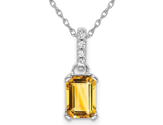 1.00 Carat (ctw) Emerald-Cut Citrine Pendant Necklace in 10K White Gold with Chain