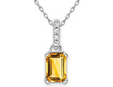 1.00 Carat (ctw) Emerald-Cut Citrine Pendant Necklace in 10K White Gold with Chain