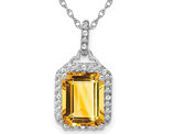 5.05 Carat (ctw) Emerald-Cut Citrine Pendant Necklace in 14K White Gold with Chain