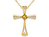 3/10 Carat (ctw) Princess-Cut Citrine Cross Pendant Necklace in 14K Yellow Gold with Chain