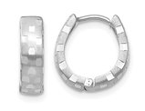 14K White Gold Diamond Cut 4mm Patterned Hinged Huggie Hoop Earrings