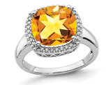 5.40 Carat (ctw) Large Cushion-Cut Citrine Ring in 14K White Gold with Diamonds