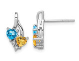 1.00 Carat (ctw) Blue Topaz and Citrine Drop Heart Earrings in Sterling Silver