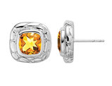 4.00 Carat (ctw) Cushion Cut Citrine Button Post Earrings in Sterling Silver 