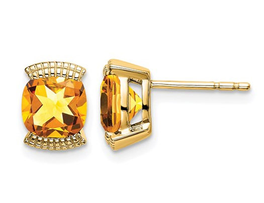 1.75 Carat (ctw) Cushion-Cut Citrine Button Post Earrings in 14K Yellow Gold