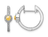 2/5 Carat (ctw) Cabochon Citrine Hoop Earrings in 14K White Gold with Diamonds