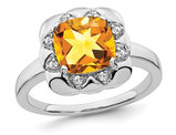 14K White Gold 2.38 Carat (ctw) Cushion-Cut Citrine Ring with Diamonds