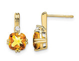 2.50 Carat (ctw) Cushion Cut Citrine Drop Post Earrings in 10K Yellow Gold