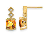 2.35 Carat (ctw) Cushion Cut Citrine Drop Post Earrings in 14K Yellow Gold