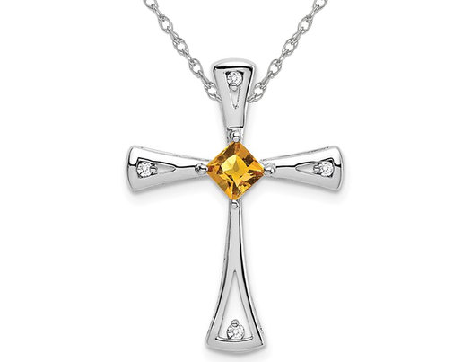 3/10 Carat (ctw) Princess-Cut Citrine Cross Pendant Necklace in 10K White Gold with Chain