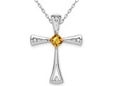 3/10 Carat (ctw) Princess-Cut Citrine Cross Pendant Necklace in 10K White Gold with Chain