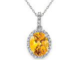 2.70 Carat (ctw) Citrine Halo Pendant Necklace in 14K White Gold and Chain