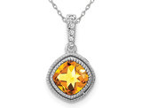 3/4 Carat (ctw) Cushio-Cut Citrine Pendant Necklace in 10K White Gold with Diamonds and Chain