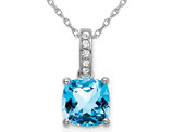3.00 Carat (ctw) Blue Topaz Pendant Necklace in 14K White Gold With Chain