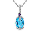 2.54 Carat (ctw) Blue Topaz & Amethyst Pendant Necklace in 14K white Gold with Diamonds and Chain
