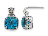 5.40 Carat (ctw) Cushion Cut London Blue Topaz Dangle Post Earrings in Sterling Silver