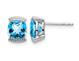 1.75 Carat (ctw) Natural Blue Topaz Earrings in 14K White Gold with Accent Diamonds