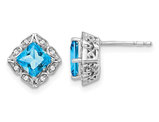 1.60 Carat (ctw) Blue Topaz Earrings in 14K White Gold with Diamonds