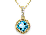 3/4 Carat (ctw) Blue Topaz and Diamonds Pendant Necklace in 10K Yellow Gold With Chain
