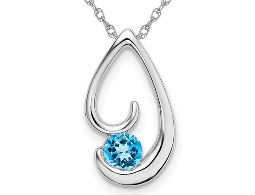 1/4 Carat (ctw) Blue Topaz Drop Pendant Necklace in 14K White Gold with Chain