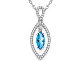 1.25 Carat (ctw) Marquise Blue Topaz Infinity with Diamonds Pendant Necklace in 14K White Gold With Chain