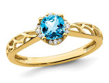 3/5 Carat (ctw) Blue Topaz Ring in 14K Yellow Gold with Accent Diamonds