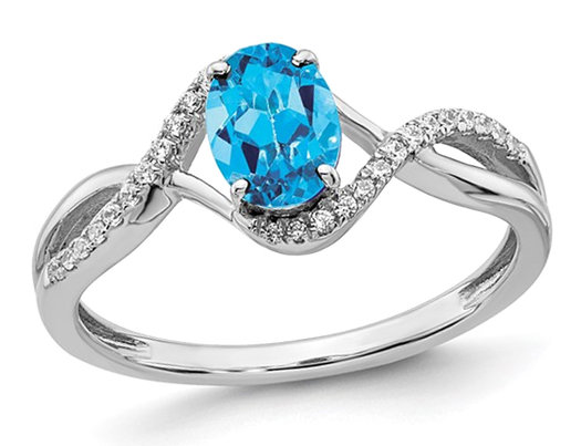 2/3 Carat (ctw) Blue Topaz Ring in 14K White Gold with Diamonds