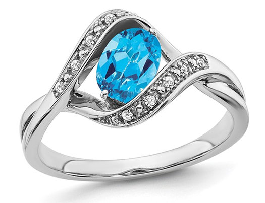 1.05 Carat (ctw) Blue Topaz Ring in 14K White Gold with Diamonds