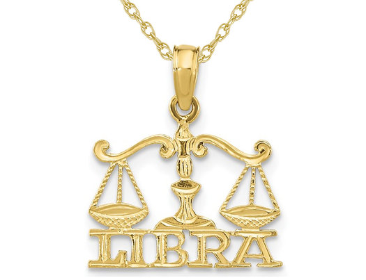 10K Yellow Gold Libra Charm Astrology Zodiac Pendant Necklace with Chain