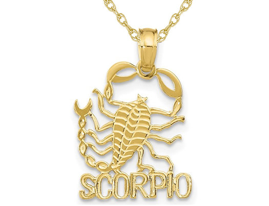 10K Yellow Gold SCORPIO Charm Astrology Pendant Necklace with Chain