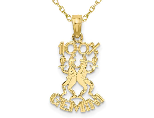 10K Yellow Gold 100% GEMINI Charm Zodiac Astrology Pendant Necklace with Chain
