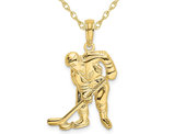 10K Yellow Gold Hockey Player with Stick & Puck Charm Pendant Necklace with Chain