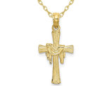 10K Yellow Gold Polished Cross with Drape Pendant Necklace with Chain