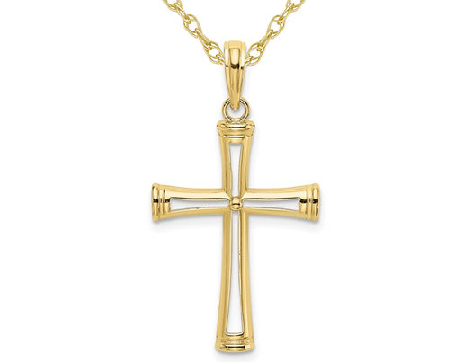 10K Yellow Gold Cut-Out Polished Cross Pendant Necklace with Chain