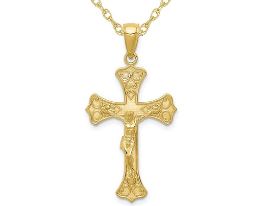 10K Yellow Gold Cross Crucifix Pendant Necklace with Chain 