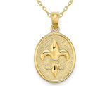 Fleur De Lis Disc Pendant Necklace in 10K Yellow Gold with Chain