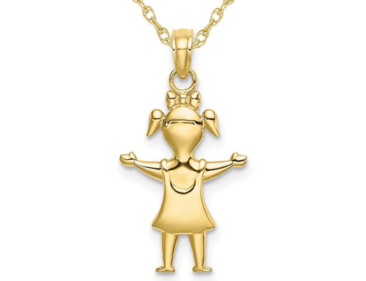 10K Yellow Gold Polished Girl Charm Pendant Necklace with Chain