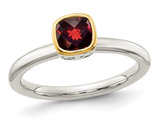 4/5 Carat (ctw) Solitaire Garnet Ring in Sterling Silver with Yellow Accent