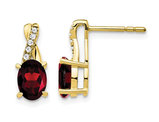 10K Yellow Gold Oval-Cut Post Button Garnet Earrings 1.50 Carat (ctw) with Accent Diamonds